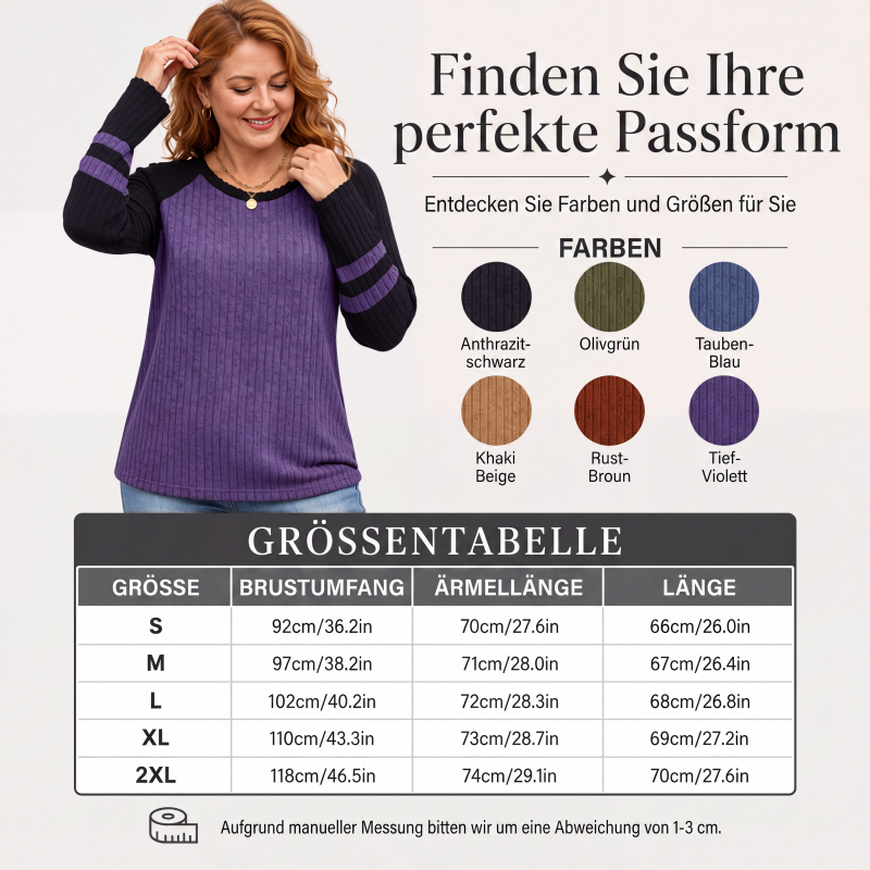 🔥👚Bestseller | Color-Block-Stil, vielseitig für jeden Tag – Langarm-Rippstrickoberteil für Damen im Color-Block-Design