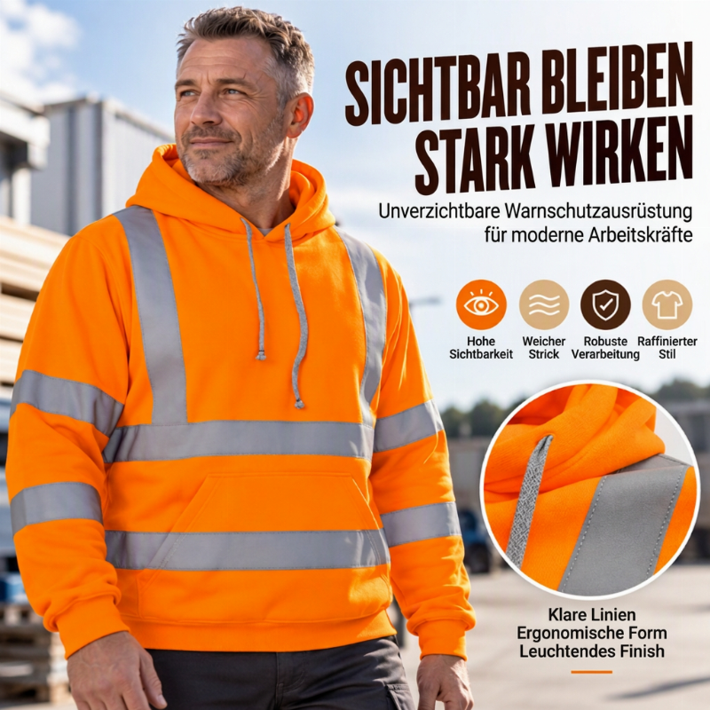 ⭐🧥Beliebt | Reißverschluss, Alltag & Arbeitsweg – Herren Hoodie mit Reflexstreifen