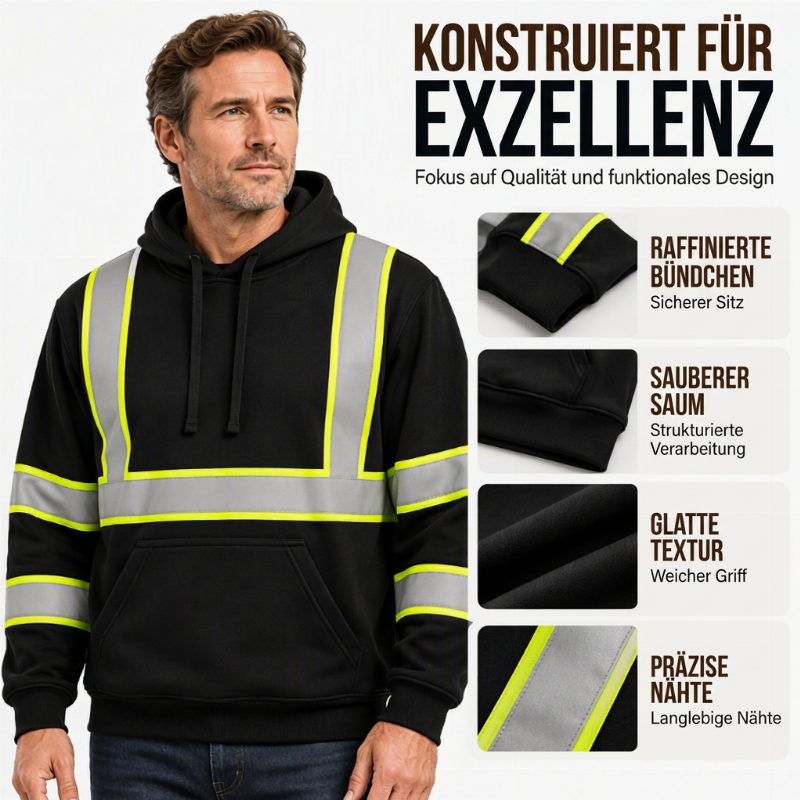 ⭐🧥Beliebt | Reißverschluss, Alltag & Arbeitsweg – Herren Hoodie mit Reflexstreifen
