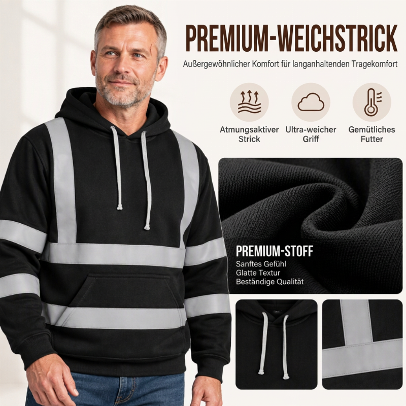 ⭐🧥Beliebt | Reißverschluss, Alltag & Arbeitsweg – Herren Hoodie mit Reflexstreifen