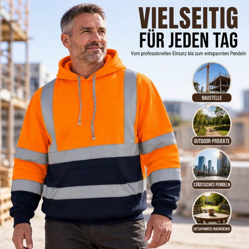 ⭐🧥Beliebt | Reißverschluss, Alltag & Arbeitsweg – Herren Hoodie mit Reflexstreifen