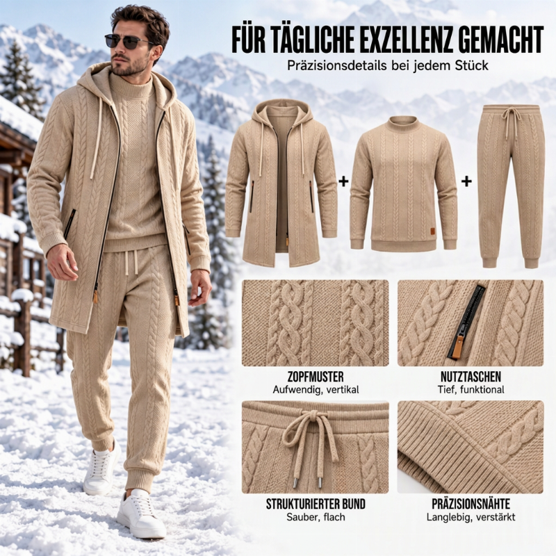 🔥🧶Bestseller| Bequem & lässig, Alltag – Freizeit-Kabelstrick 3-Teiler für Herren