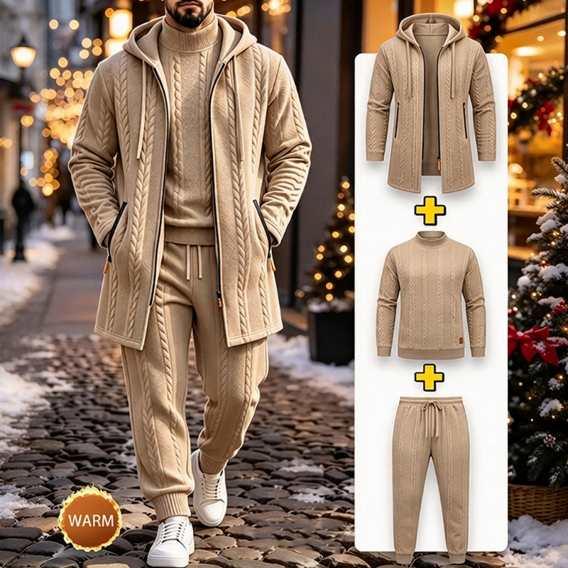 🔥🧶Bestseller| Bequem & lässig, Alltag – Freizeit-Kabelstrick 3-Teiler für Herren