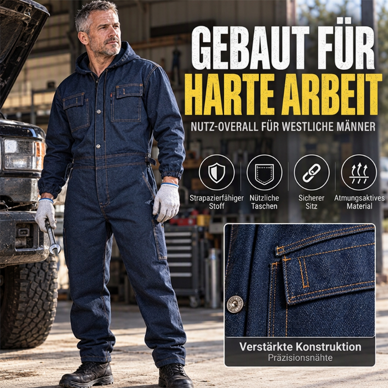 🔥👖Bestseller | Robust & abriebfest, Arbeitsschutz – Langlebige Herren-Denim-Arbeitskombi mit Kapuze