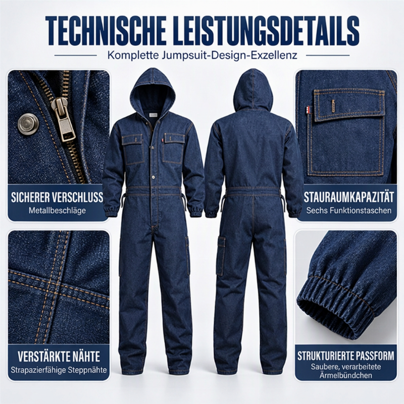 🔥👖Bestseller | Robust & abriebfest, Arbeitsschutz – Langlebige Herren-Denim-Arbeitskombi mit Kapuze