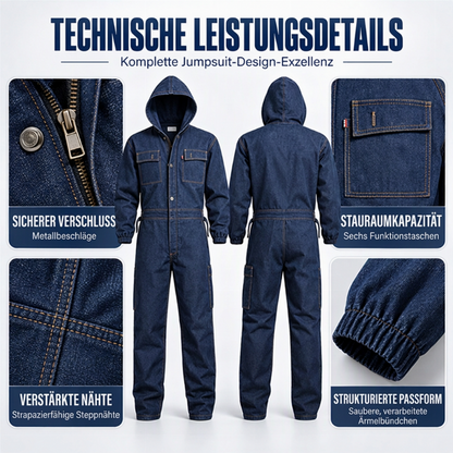 🔥👖Bestseller | Robust & abriebfest, Arbeitsschutz – Langlebige Herren-Denim-Arbeitskombi mit Kapuze