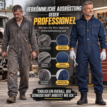 🔥👖Bestseller | Robust & abriebfest, Arbeitsschutz – Langlebige Herren-Denim-Arbeitskombi mit Kapuze