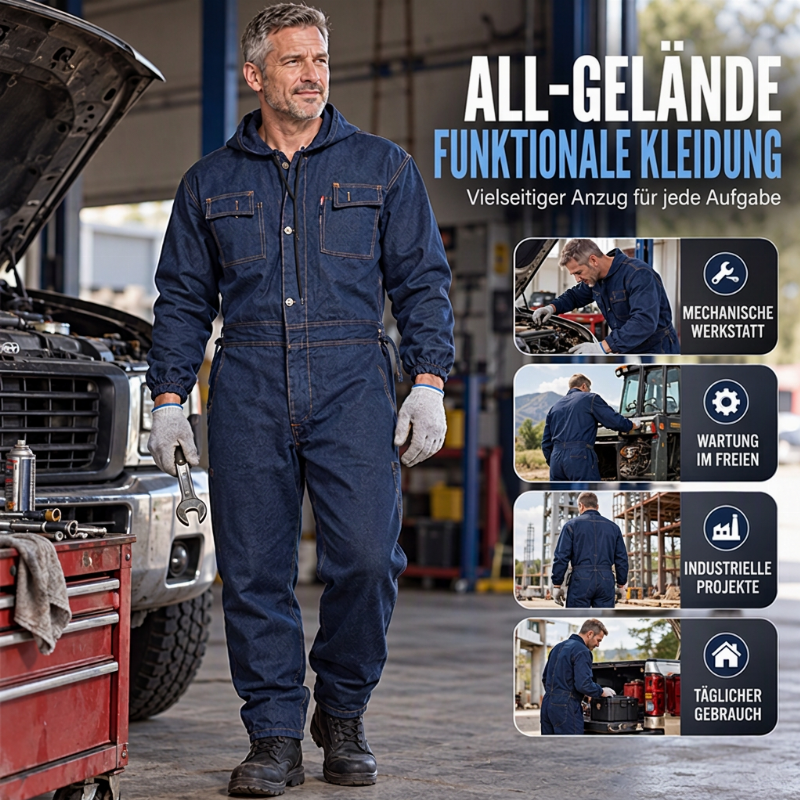 🔥👖Bestseller | Robust & abriebfest, Arbeitsschutz – Langlebige Herren-Denim-Arbeitskombi mit Kapuze