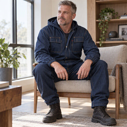 🔥👖Bestseller | Robust & abriebfest, Arbeitsschutz – Langlebige Herren-Denim-Arbeitskombi mit Kapuze