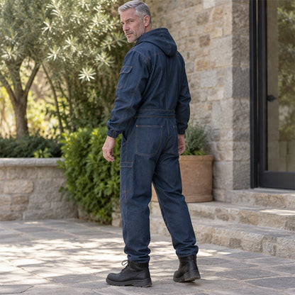 🔥👖Bestseller | Robust & abriebfest, Arbeitsschutz – Langlebige Herren-Denim-Arbeitskombi mit Kapuze