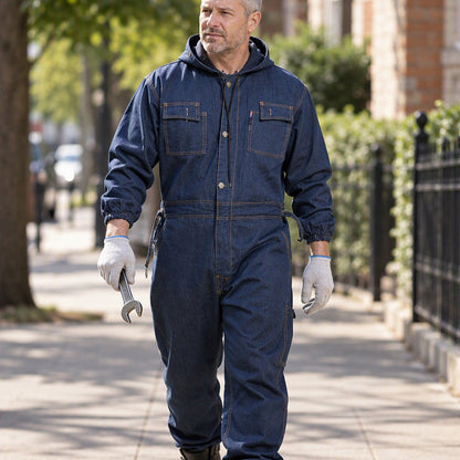 🔥👖Bestseller | Robust & abriebfest, Arbeitsschutz – Langlebige Herren-Denim-Arbeitskombi mit Kapuze