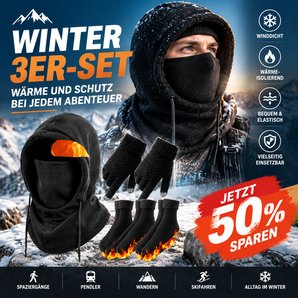 ❄️ 50 % Rabatt | Wärme von Kopf bis Fuß – Winter-Wärmeset (Gesichtsmaske + Handschuhe + Socken) ✨